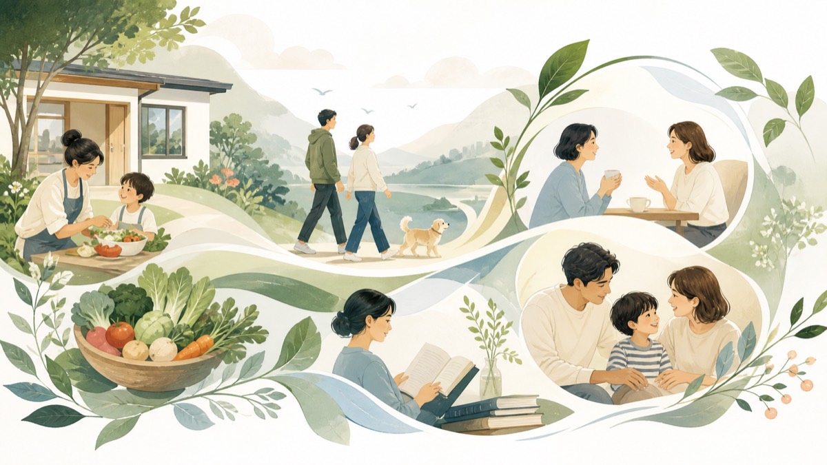 健康を多角的に考えるイメージイラスト